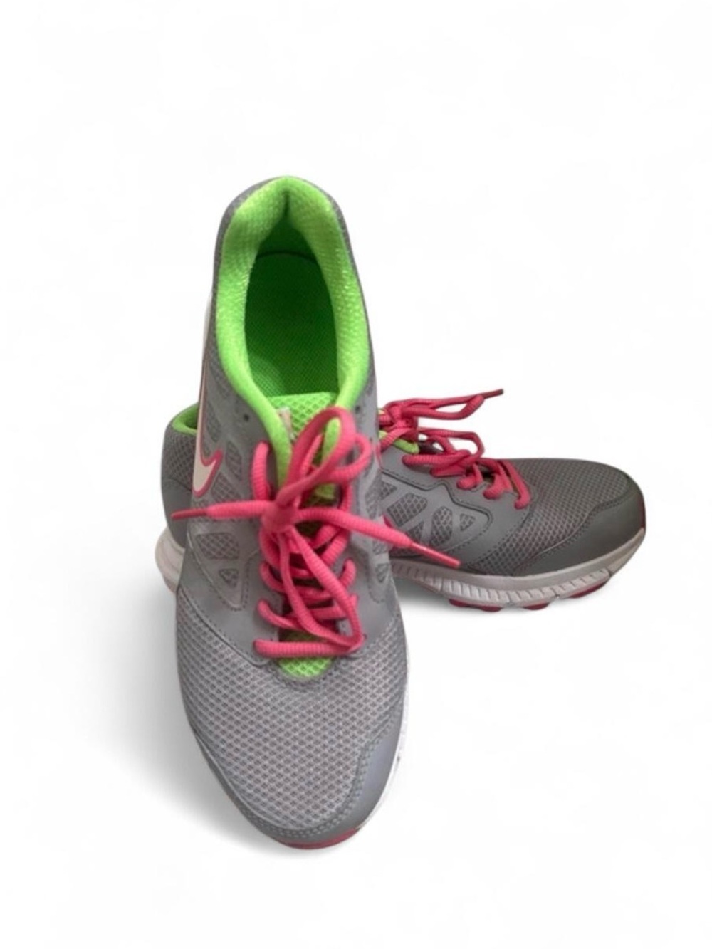 Nike Women’s Gray Running Shoes with Pink Laces and Neon Green Lining